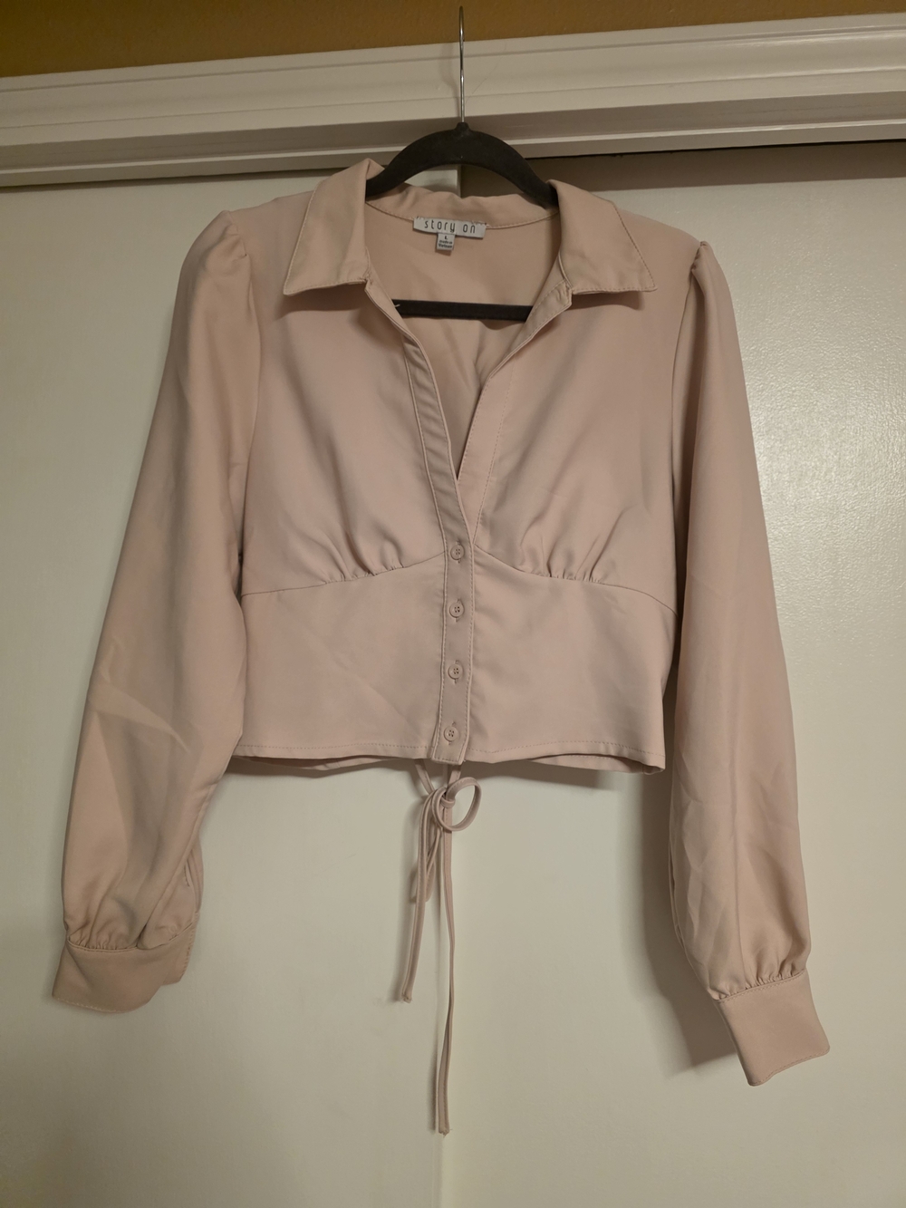 Story On Blush Pink Cropped Button-Front Blouse